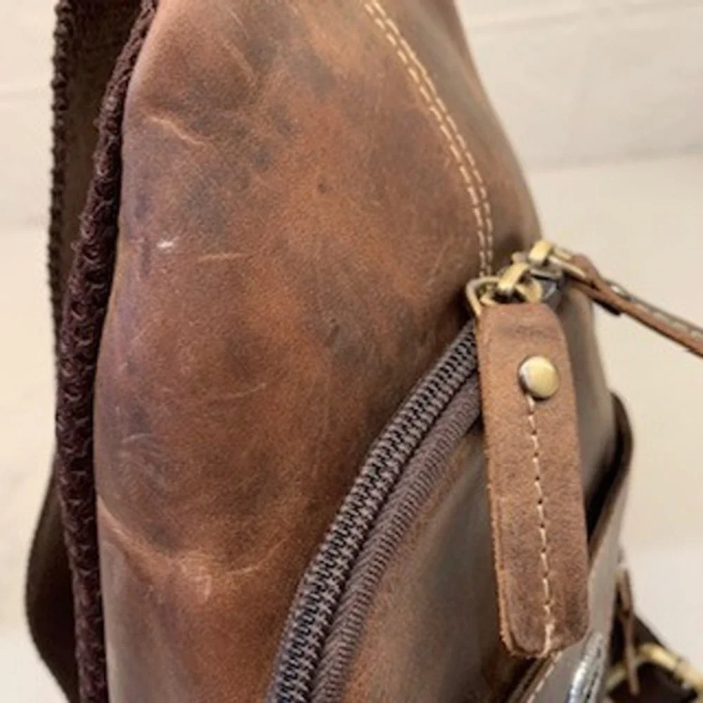 American Bison Brown Genuine Leather Sling Bag Crossbody Backpack ABBG 41-25211